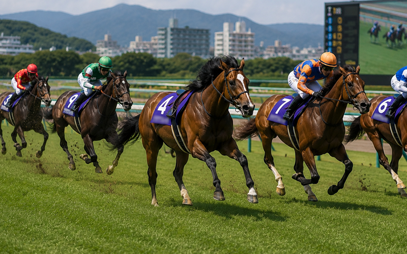 放馬されたサラブレッドが走る様子