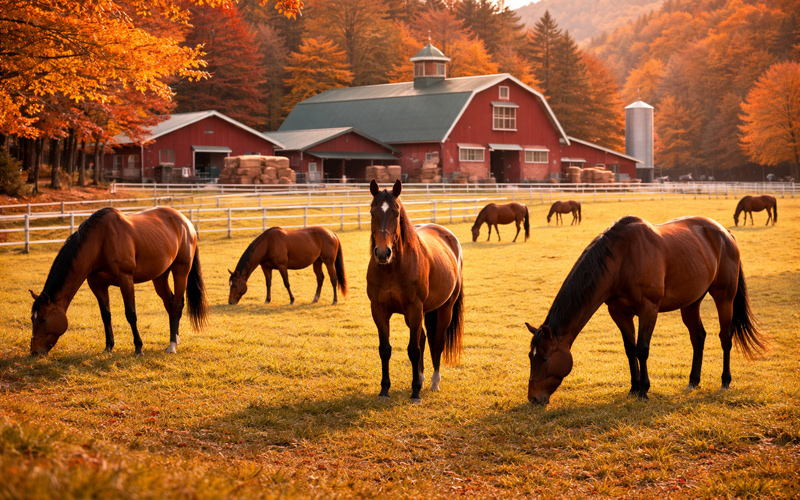 牧場でくつろぐサラブレッドたち
