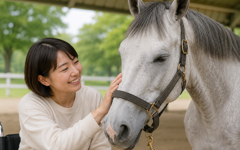 嬉しそうに交流する人馬